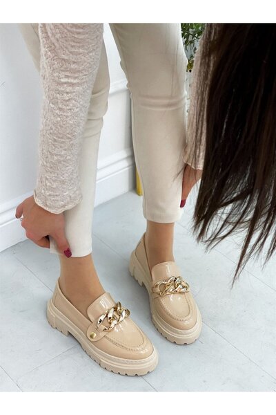 ERVANIN BUTİĞİ Bej Rugan (Fabio) Üç Tokalı Kadın Loafer