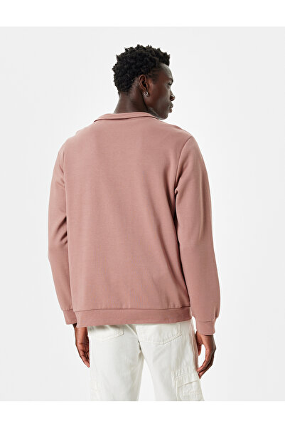 Koton Slogan Baskılı Sweatshirt Yarım Fermuarlı Basic Pamuklu İnterlok Kumaş