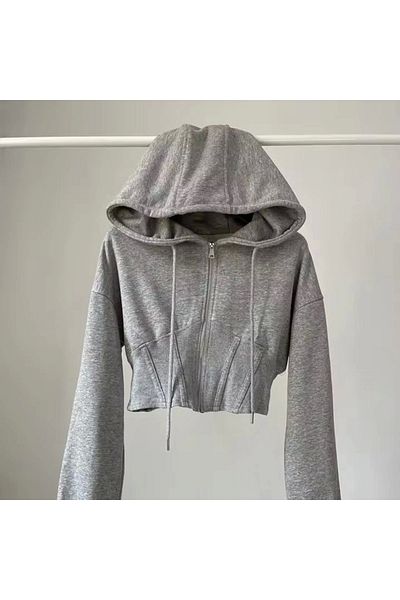 1blood New Zippered Gray Crop Cardigan - Corset Cut