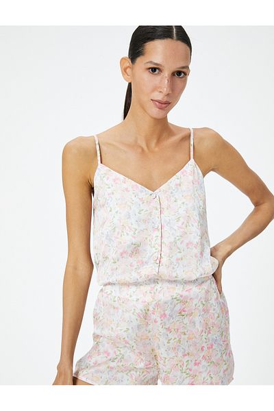 Koton Pantaloni de pijama din satin cu modele florale - Pantaloni scurți cu talie normală
