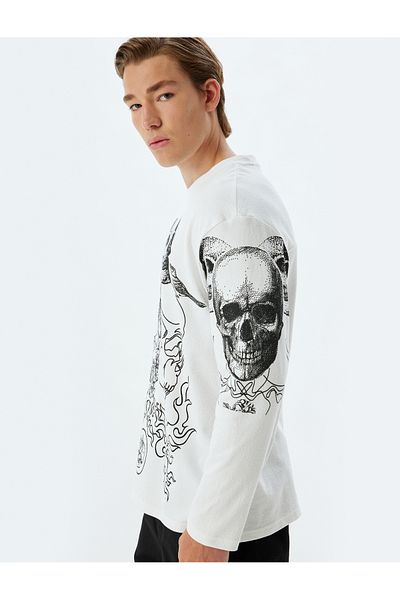 Koton Cotton Skull Printed - Long Sleeve Loose Sweater