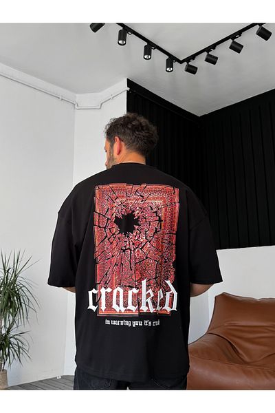 BYBASICMAN Black Cracked Embroidered T-Shirt B-1164
