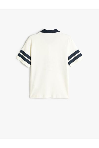 Koton Cotton College T-Shirt - Polo Collar, Short Sleeve and Button Detail
