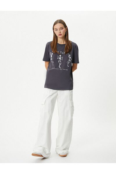 Koton Skeleton Printed T-Shirt Short Sleeve Crew Neck Cotton