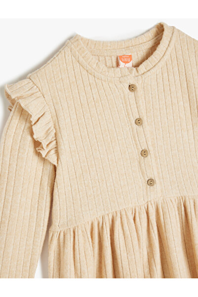 Koton Φόρεμα με μακρυμάνικο υφή - Λεπτομέρεια βολάν και κουμπιά