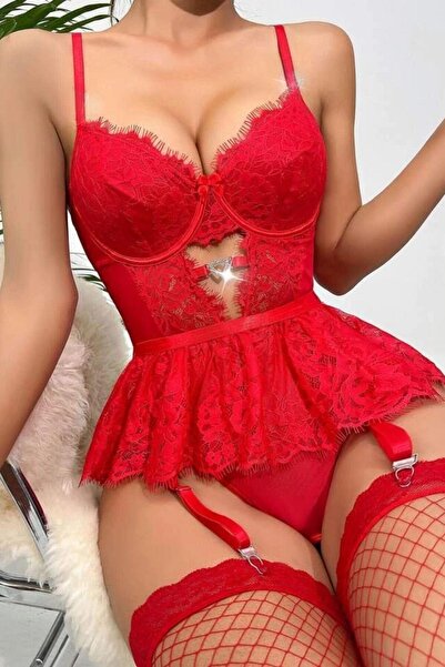 DOSESA Red Lace Skirt Babydoll Suit 16517