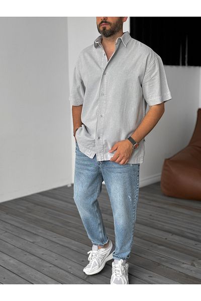 BYBASICMAN Gray Washed Gabardine Shirt Res-4237