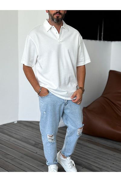 BYBASICMAN White Ribbed Polo Neck T-Shirt Ke-3009
