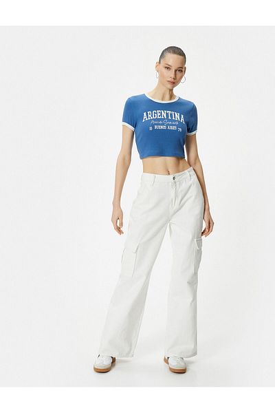 Koton Tričko Argentina Crop T-Shirt s potiskem Krátký rukáv s výstřihem Bavlna