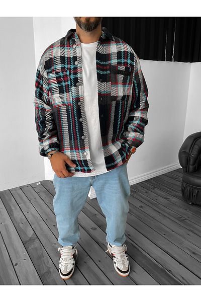 BYBASICMAN Navy Blue Lined Plaid Jacket C-1652