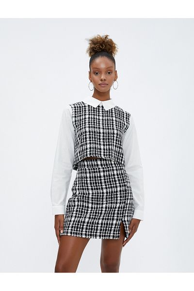 Koton Fustă mini din tweed cu detaliu cu fante