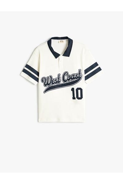 Koton Cotton College T-Shirt - Polo Collar, Short Sleeve and Button Detail