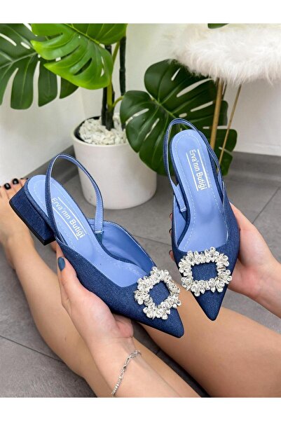 ERVANIN BUTİĞİ Kot Mavi (Sasha) Taş Detay Kadın Babet