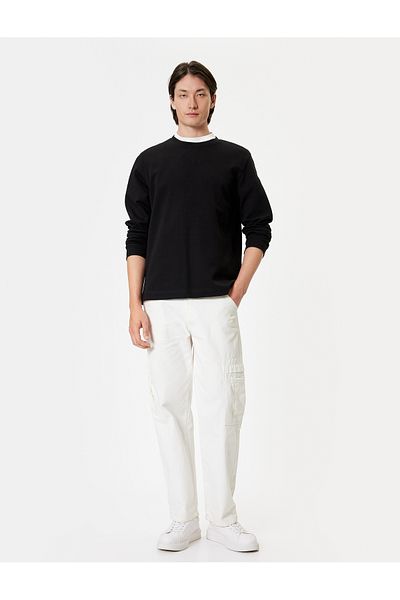 Koton Βαμβακερό μακρυμάνικο φούτερ Crew Neck - Ύφασμα Interlock