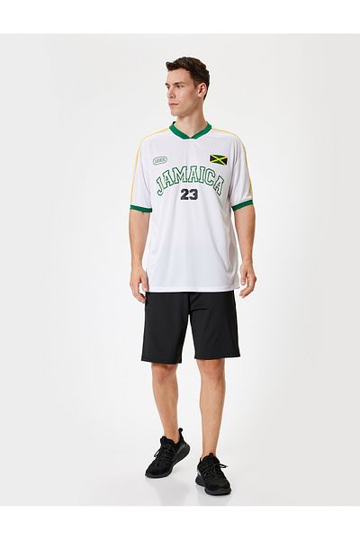 Koton Oversize Αθλητικό μπλουζάκι με ραβδώσεις με σλόγκαν με λαιμόκοψη - κοντομάνικο