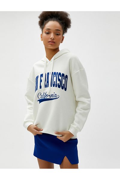 Koton Oversize Hooded Sweatshirt Embroidered College Printed Long Sleeve