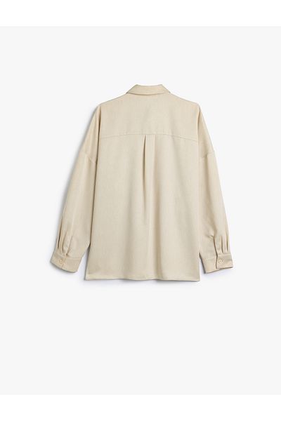 Koton LonG Sleeve Oversize Shirt - SinGle Pocket Detail