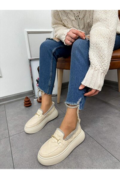 ERVANIN BUTİĞİ Bej Kapitone (Bloom) Kadın Loafer