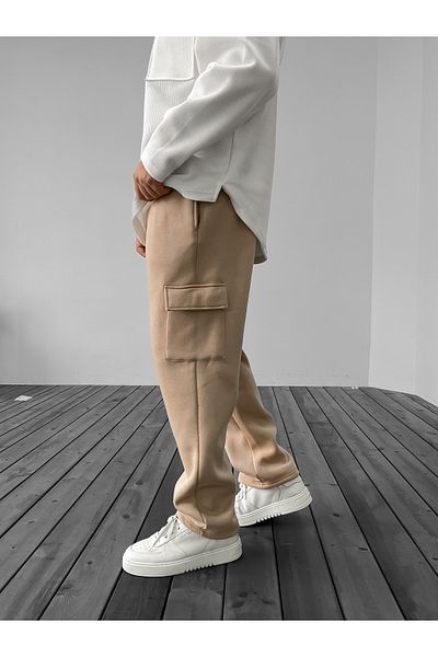 BYBASICMAN Beige Cargo Pocketed Pipe Leg Sweatpants KE-
