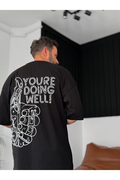 BYBASICMAN Black Doing Well Embossed Oversize T-Shirt B-1110