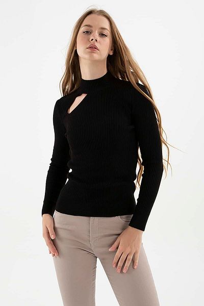 Fashion Friends Pulover Detaliat Fereastra Negru