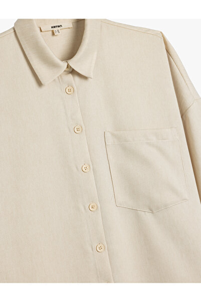Koton LonG Sleeve Oversize Shirt - SinGle Pocket Detail