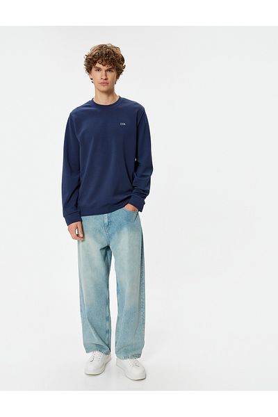 Koton Sweatshirt aus Baumwollmischung mit Rundhalsausschnitt – Minimal bedruckter Interlock-Stoff
