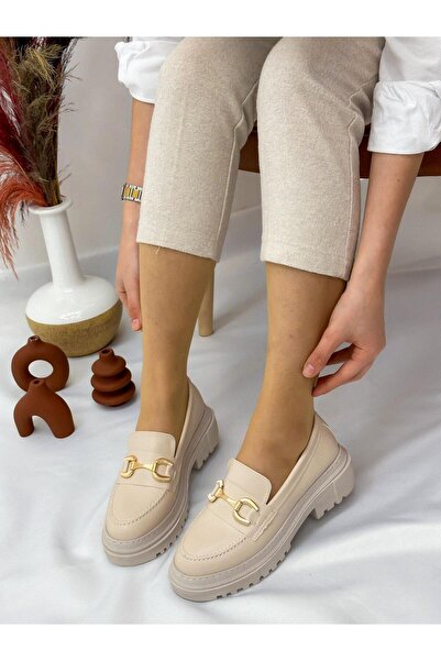 ERVANIN BUTİĞİ Bej Cilt (Rolly) Toka Detay Kadın Loafer