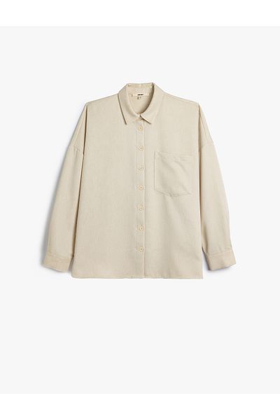 Koton LonG Sleeve Oversize Shirt - SinGle Pocket Detail