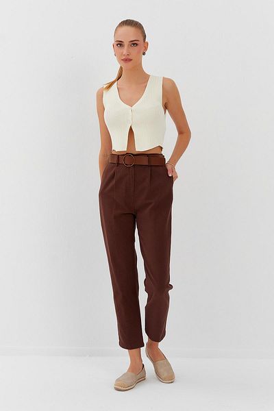 Nish&Chic Belted Waist Gabardine Trousers