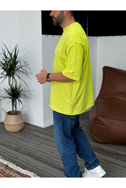 BYBASICMAN Neon Yeşili Basic Oversize T-Shirt JJ-326