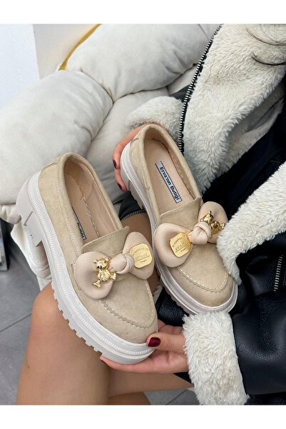 ERVANIN BUTİĞİ Bej Süet (Stormie) Ayıcık Detay Kadın Loafer