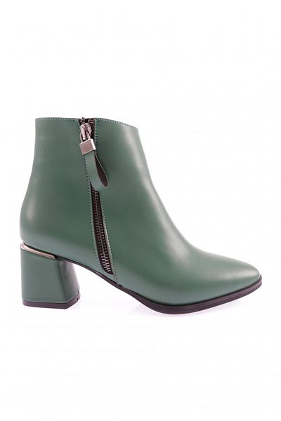 DGN Pm221-K1039 Round Toe Thick Heeled Metal Zipper Detailed Women's Ankle Boots Green Skin