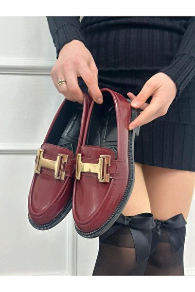 ERVANIN BUTİĞİ Claret Red Patent Leather ( Ellie) Gold Buckle Detail Orthoped...