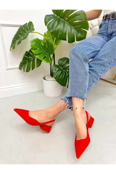 ERVANIN BUTİĞİ Kırmızı Saten (Terry) Kadın Babet