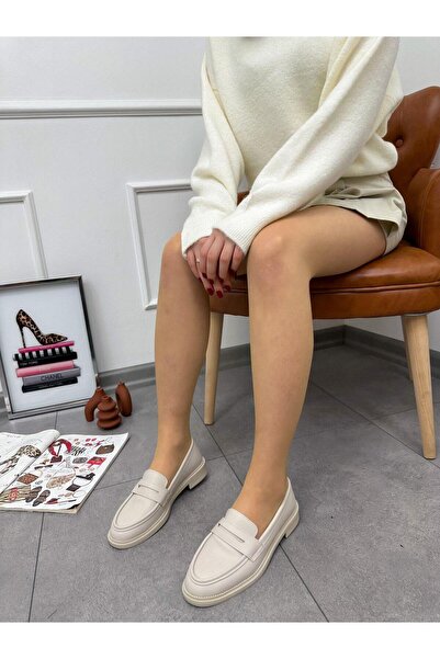 ERVANIN BUTİĞİ Bej Cilt( Elsa) Ortopedik Taban Kadın Loafer