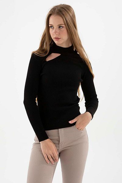 Fashion Friends Pulover Detaliat Fereastra Negru