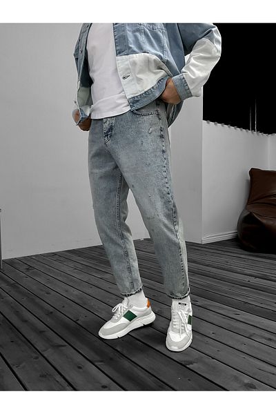 BYBASICMAN Ice Blue Ripped Detailed Boyfriend Ke-162/390/243/381