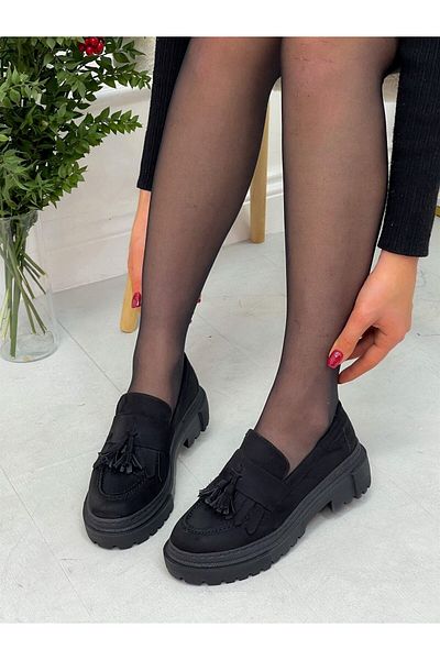 ERVANIN BUTİĞİ Black Suede (tassel) Tassel Detail Women's Loafer