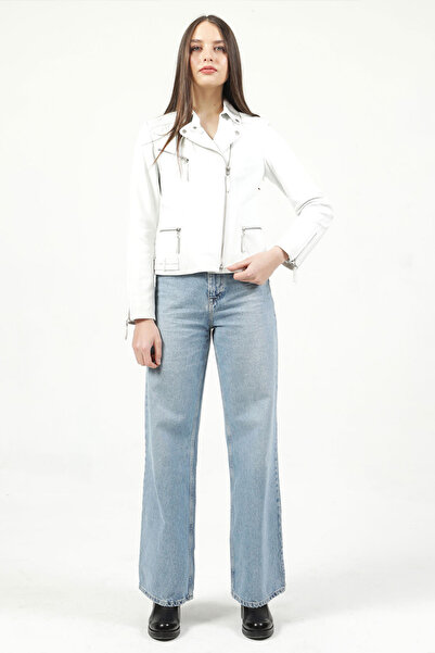 Dericlub Malartic White Slimfit Genuine Leather Women's Coat