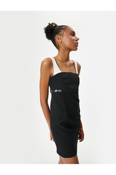 Koton Μίνι Μολύβι Φόρεμα Color Contrast - Strappy Slim Fit