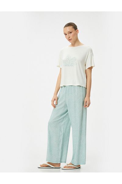 Koton Σετ πιτζάμα με κοντομάνικο Crew Neck Flat Leg Viscose