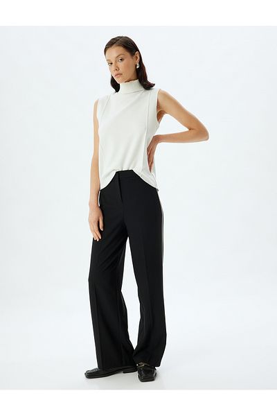 Koton Wide Leg Fabric Trousers with Side Stripe Detail