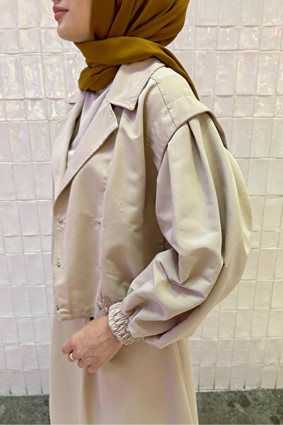 Oven Allerli Kısa Trençkot - Bej