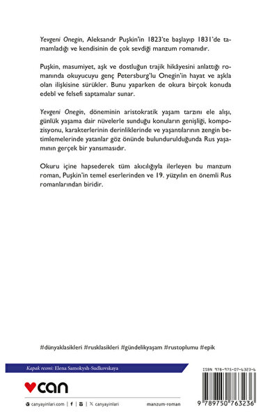 Can Yayınları Yevgeni Onegin Aleksandr Sergeyeviç Puşkin Kitabı 216 Sayfa Can Yayınları
