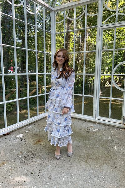 HELİS BUTİK Rochie cu volan pentru bebeluși cu model albastru