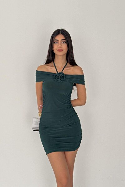 Mossta Green Madonna Collar Neck Tie Adjustable Rose Dress