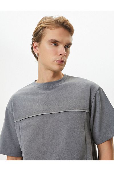 Koton Oversize T-Shirt with Stitching Detail and Crew Neck Short Sleeve