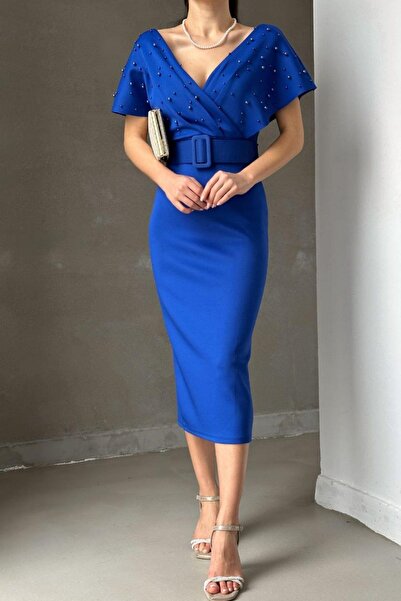 Mossta Сукня з двобортним коміром і поясом Saks з перламутровими деталями