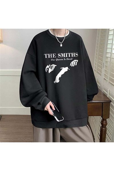 Touz Moda The Smiths Printed Μαύρο Φούτερ Unisex Oversize Crew Neck